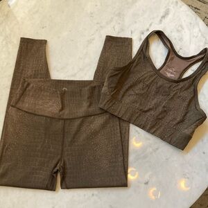 Varley Brown Animal Print Textured Sports Bra and Leggings Set